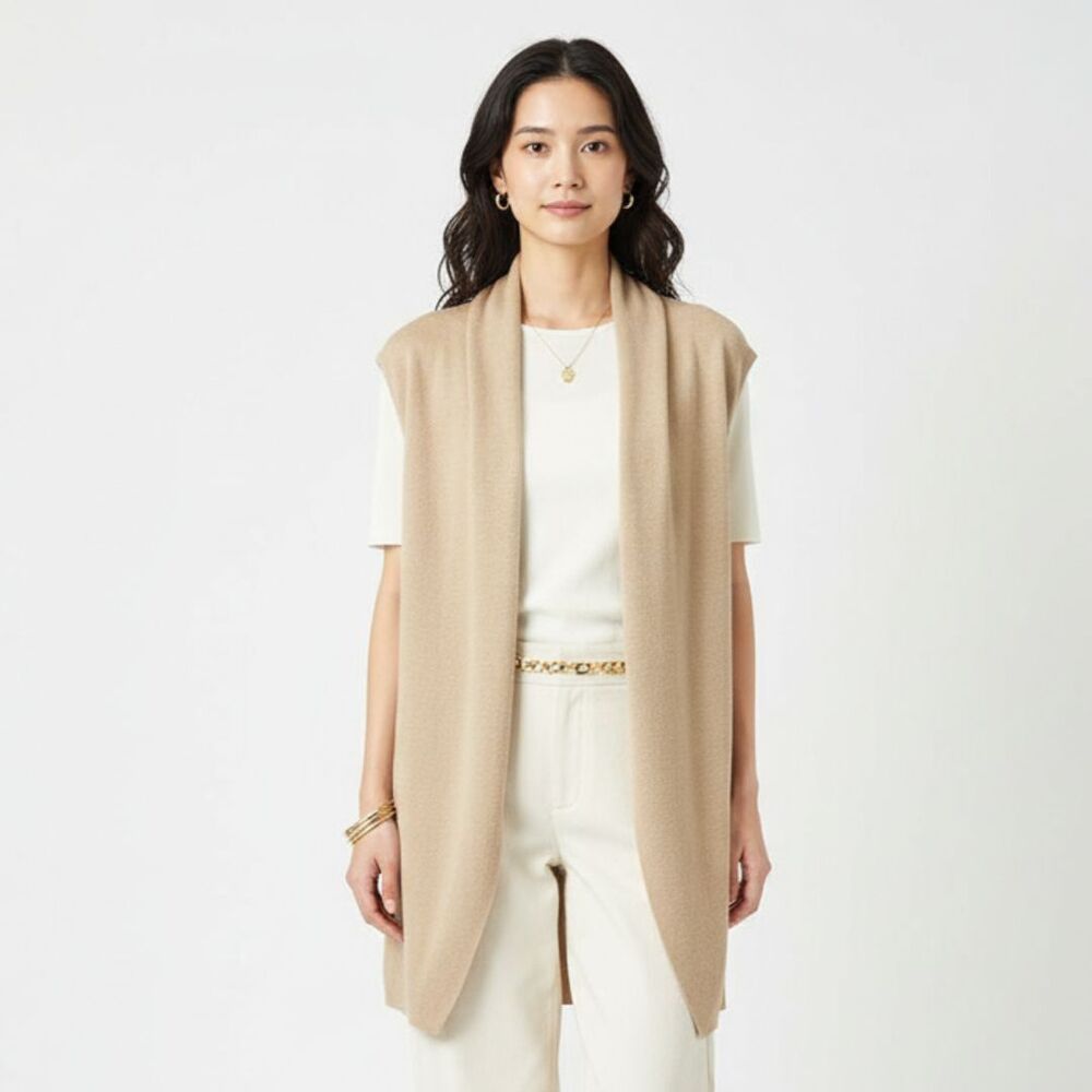 Calvin Klein Tan Knit Open Front Sleeveless Duster Sweater S